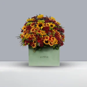 باکس گل مربعی آفتاب گردان و کرزنتیا BB058