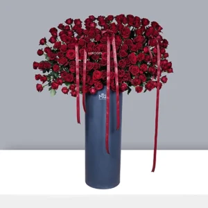 باکس گل لوکس دیزاین شده با 120 شاخه رز هلندی درجه یک BB137