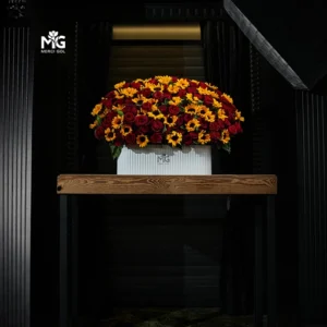 باکس گل تبریک با ترکیب رنگی زرد و قرمز BB148-J