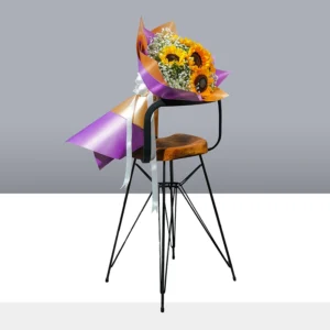دسته گل ساده و مینیمال آفتاب گردان و ژیپسوفیلا DB055-J-1