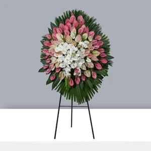 تاج گل تبریک یک‌ طبقه لاکچری صورتی و سفید