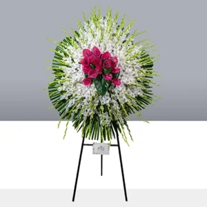 سفارش تاج گل تبریک یک‌طبقه با طراحی حرفه‌ای و گل‌های زیبا ژورنال طوسی