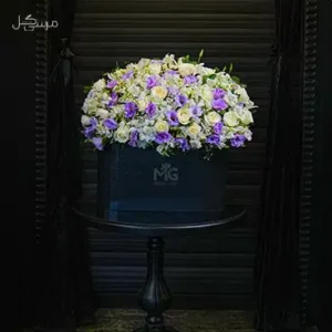 باکس گل سفید مشکی آلسترمریا و رز هلندی ویژه تبریک