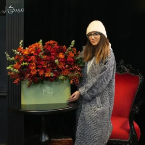 باکس گل پاییزه و سرخابی داوودی و رز هلندی برای عرض تبریک