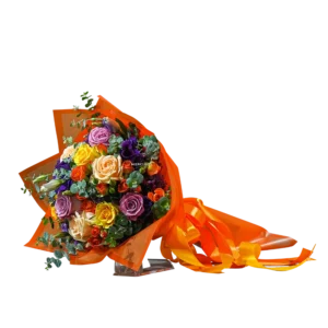 دسته گل رز و لیسیسن توس