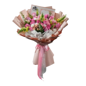 دسته گل مینیمال رز هلندی و میخک