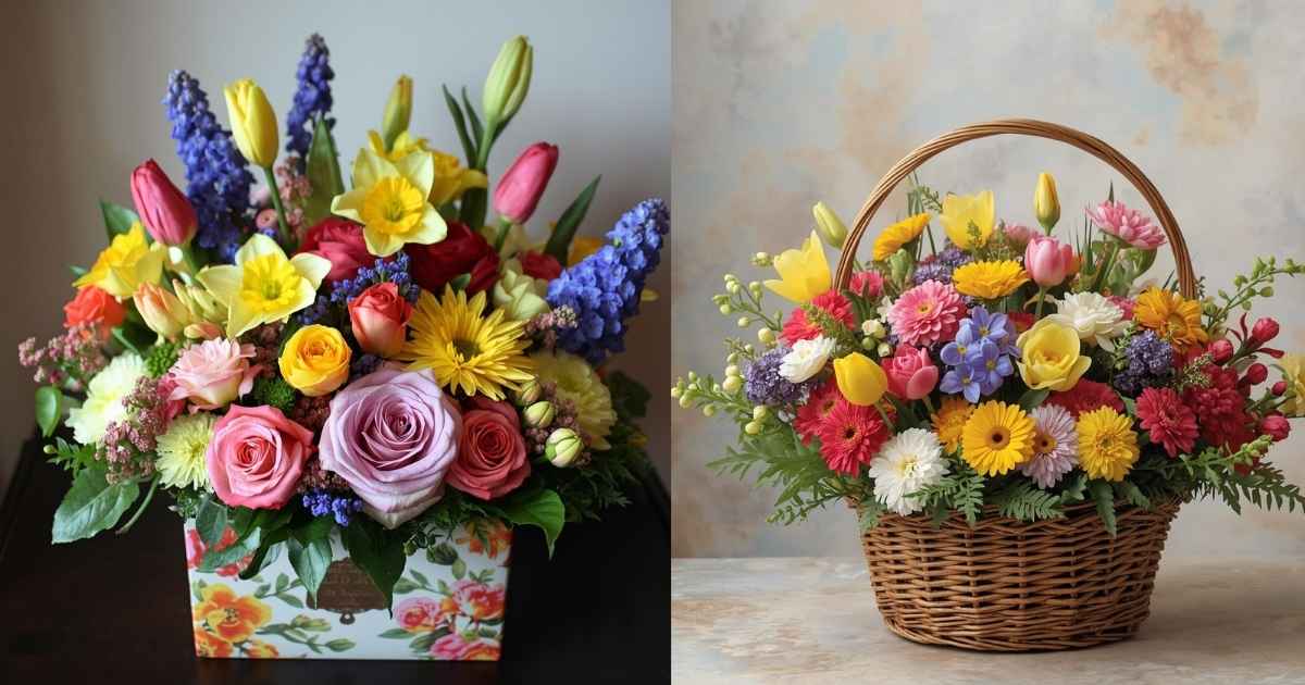 ترکیب گل‌های بهاری در باکس
